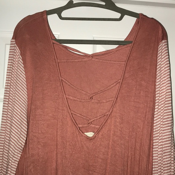 Pink and white striped top with low lace up back - Picture 2 of 3